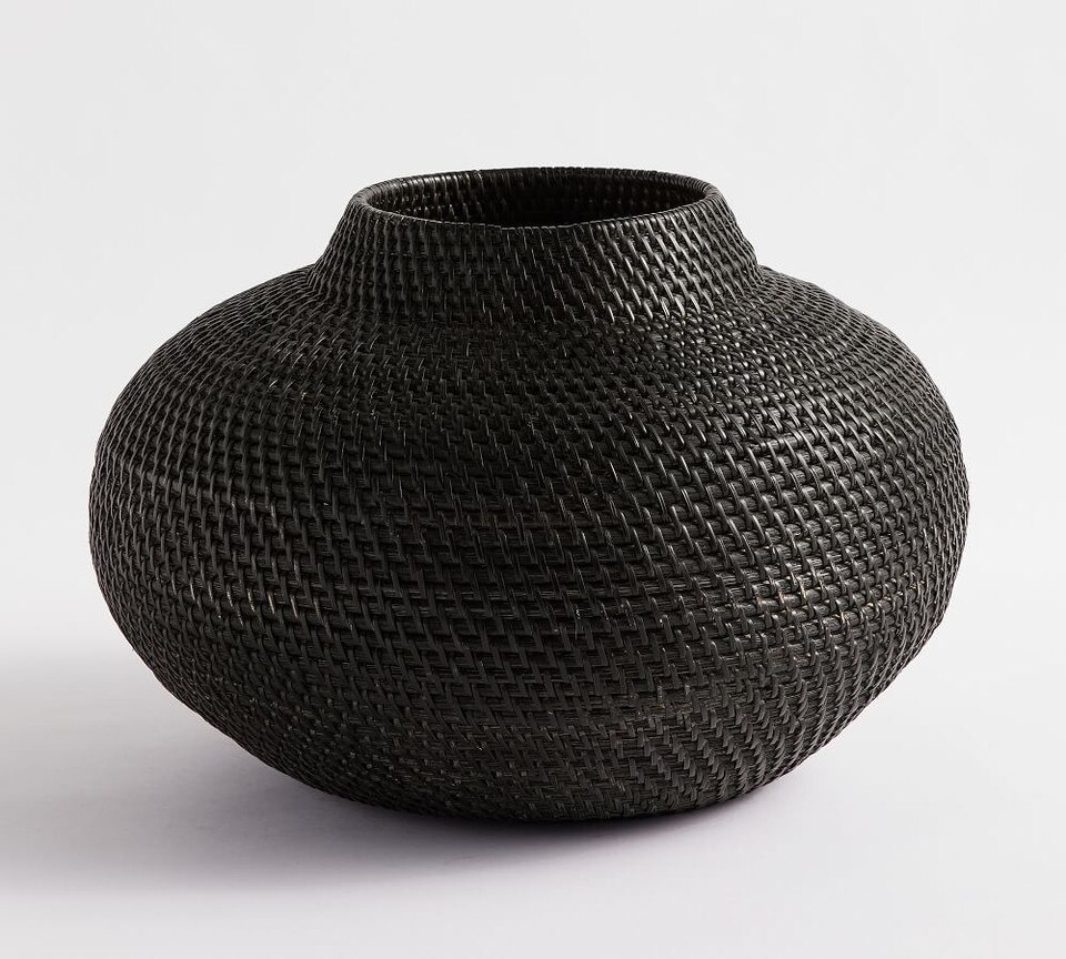 Woven Rattan Vase Collection, Black Pottery Barn Australia